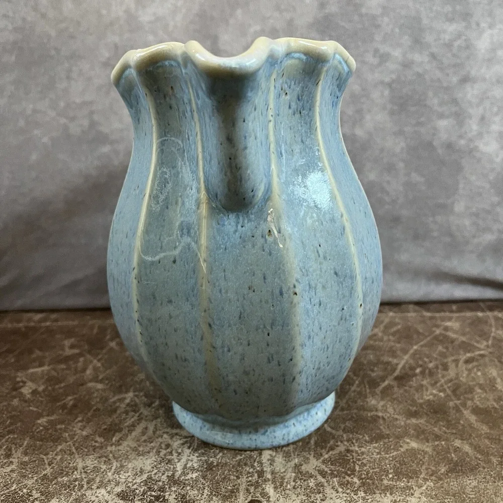 Vagos Signed Large Blue Vase Pitcher Made in Portugal Approx 8 X 7.25 Inch Heavy